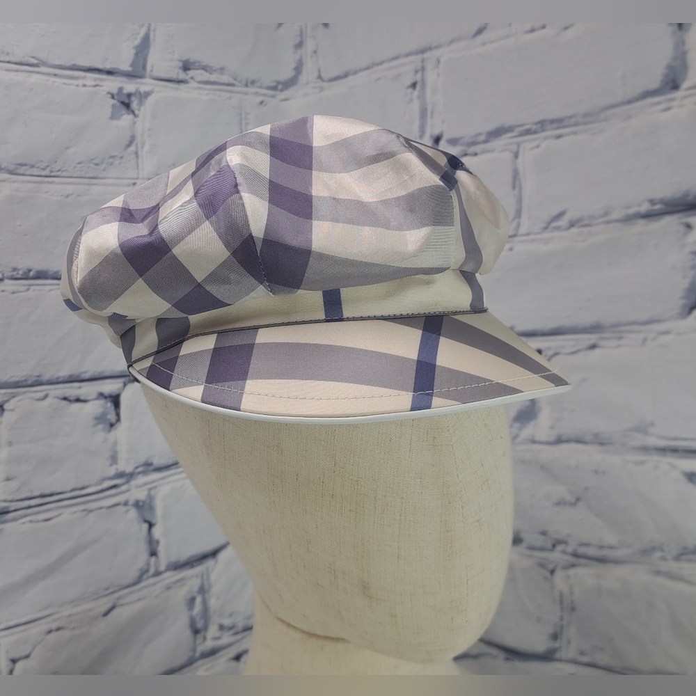 Burberry Womens Newsboy Hat Cap Purple Nova Check England Vintage Y2K 90s Small